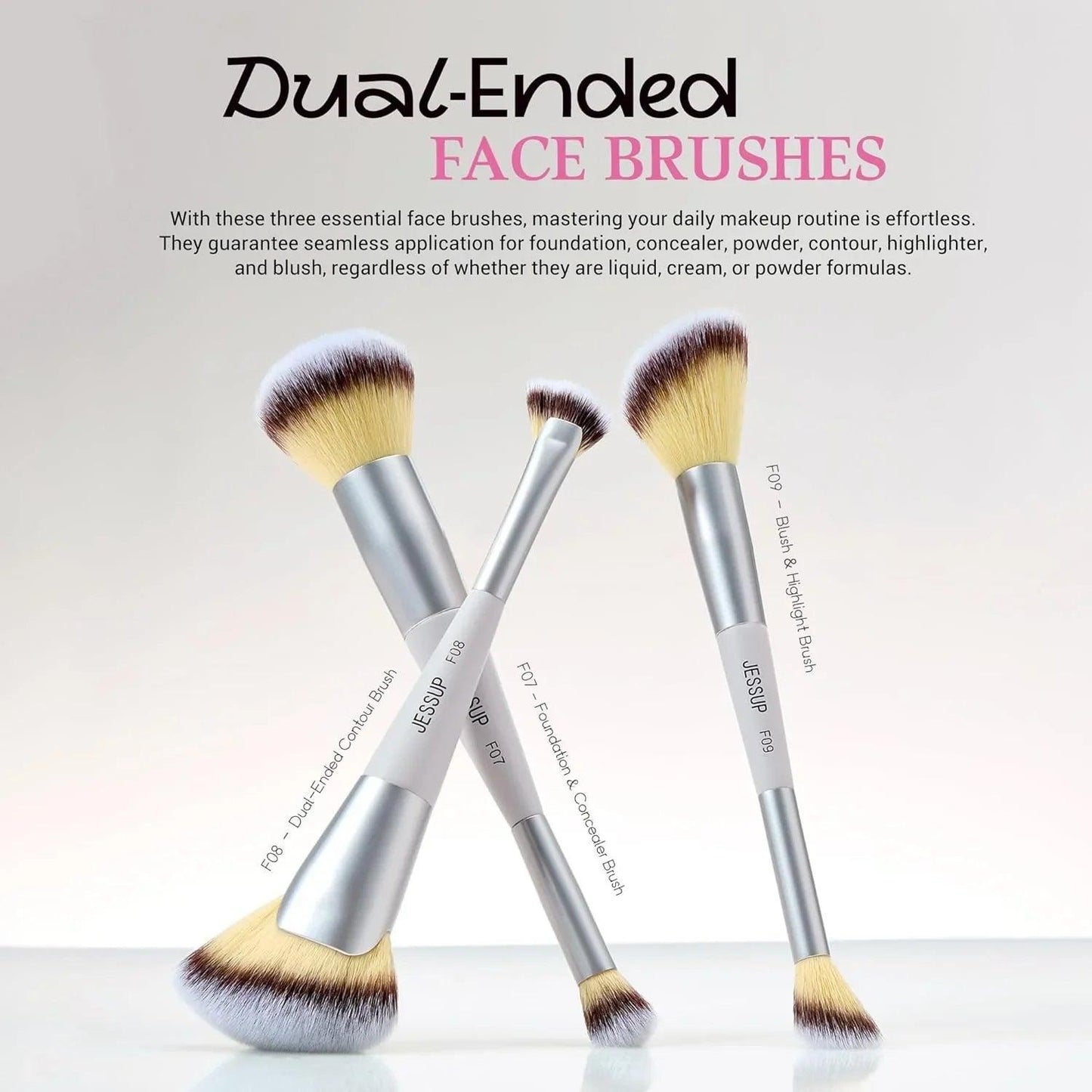 Jessup Makeup Brushes Set 7pcs Dual Ended