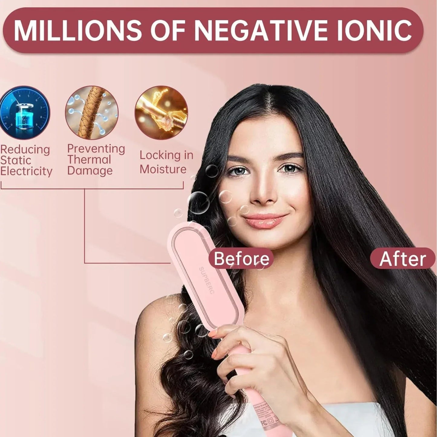 Negative Ionic Hair Straightener Brush with 9 Temp Settings
