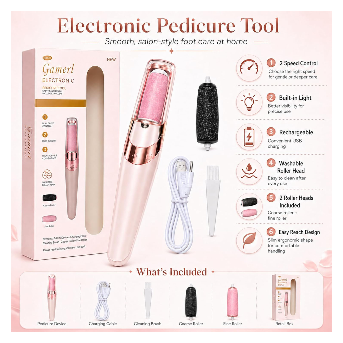 Electric Pedicure Foot File Callus Remover – Smooth & Soft Feet Care Tool